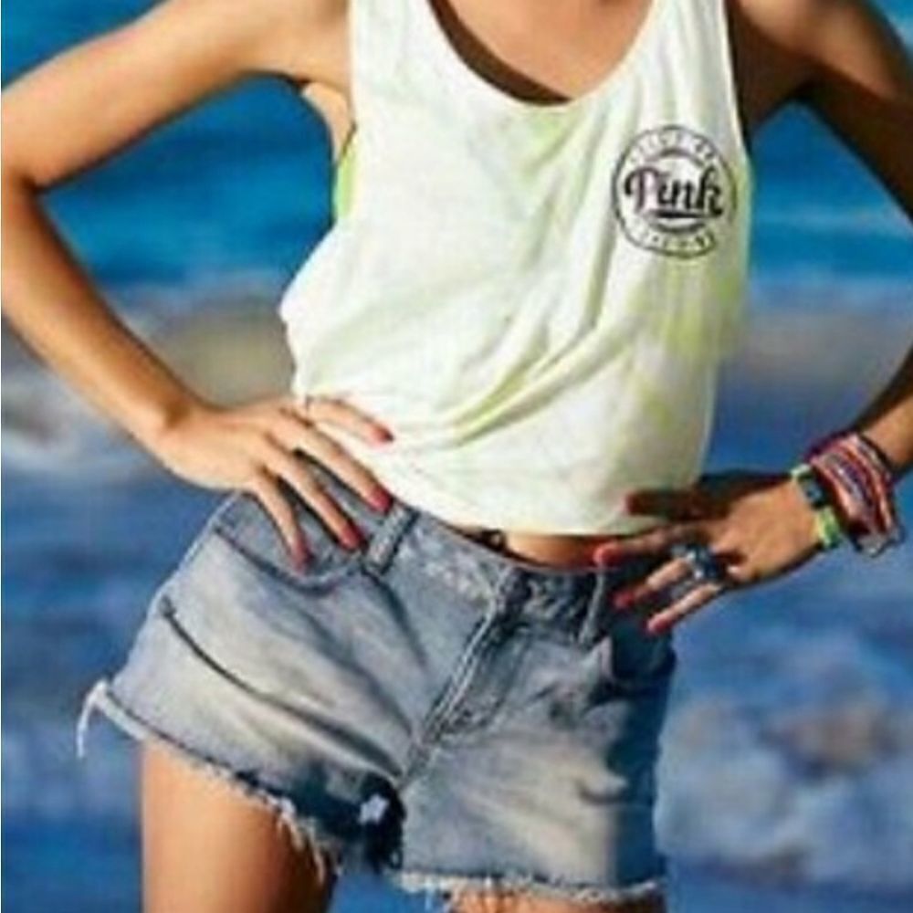 VS PINK shorts cutoff high rise faded‎ distressed denim 0